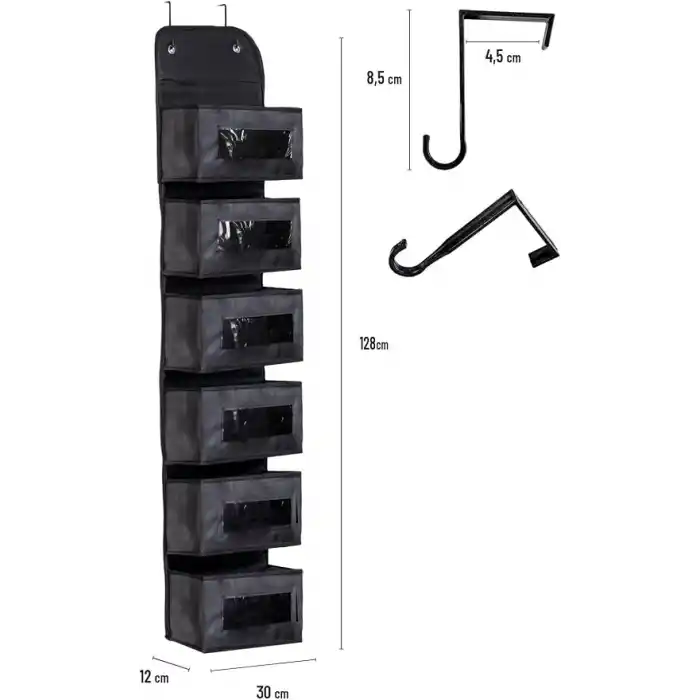 6 Katlı Kapı Arkası Düzenleyici Raf Bebek Eşyası Çocuk Odası Banyo Organizer (Antrasit)