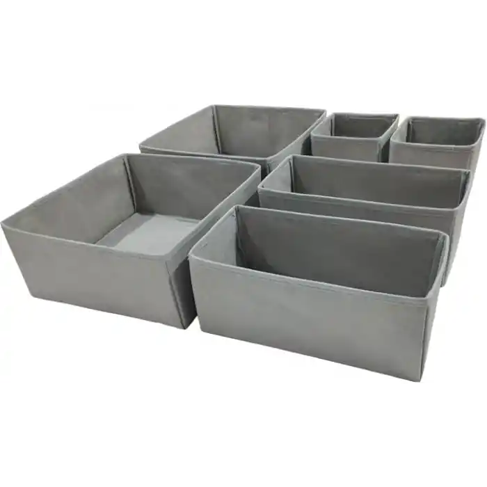 6lı Gri Çekmece İçi Düzenleyici Organizer Set - Çok Amaçlı Dolap İçi Kutu Seti