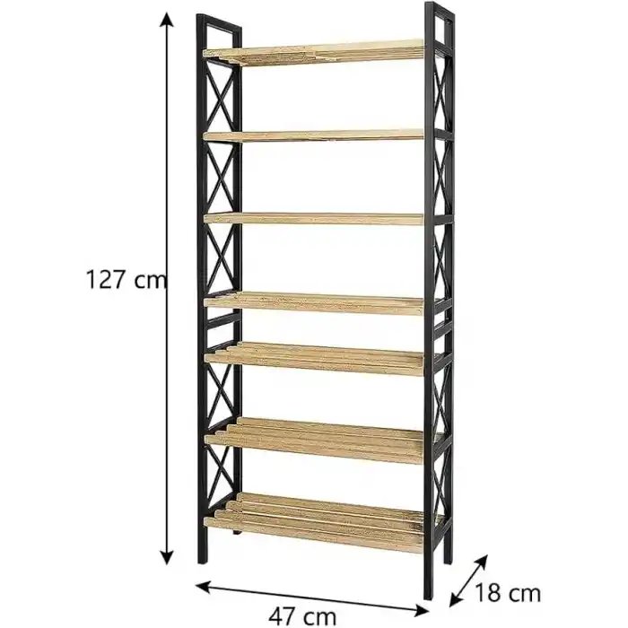 8 Katlı Çok Amaçlı Raf Ayakkabılık – 47x18x127 cm, MDF ve Plastik Malzeme, Kolay Kurulum QR Kodlu, Modern ve Dekoratif Düzenleyici Dolap Ünitesi, Siyah