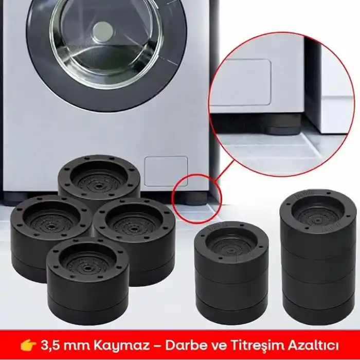 TİNEKE Beyaz Eşya Ayağı Çamaşır Makinesi Mobilya Titreşim Önleyici Kaydırmaz Yükseltici 4 Lü Set SİYAH (8.5 CM)