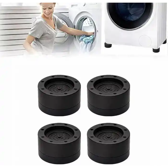TİNEKE Beyaz Eşya Ayağı Çamaşır Makinesi Mobilya Titreşim Önleyici Kaydırmaz Yükseltici 4 Lü Set SİYAH (8.5 CM)