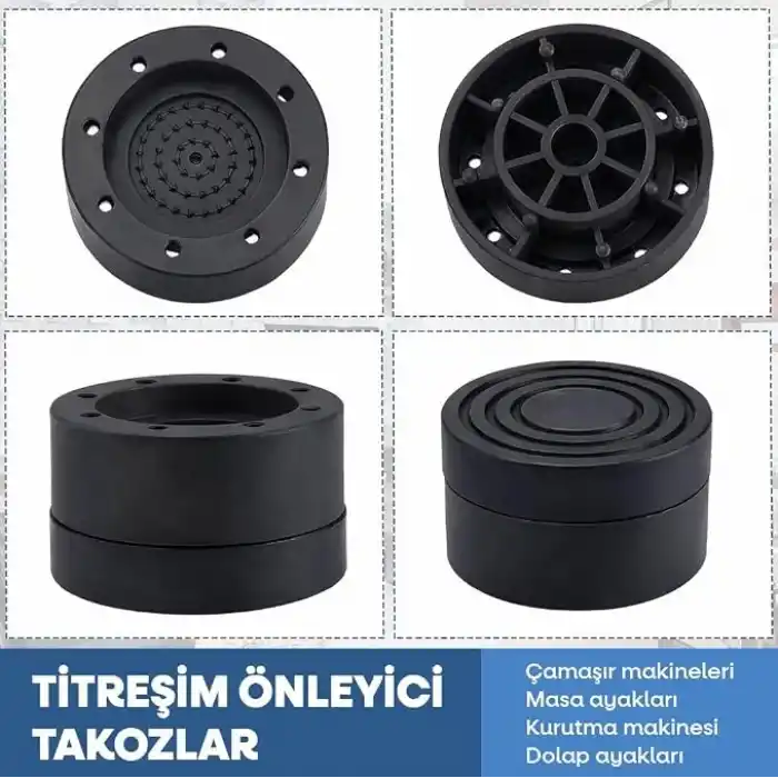 TİNEKE Beyaz Eşya Ayağı Çamaşır Makinesi Mobilya Titreşim Önleyici Kaydırmaz Yükseltici 4 Lü Set SİYAH (8.5 CM)