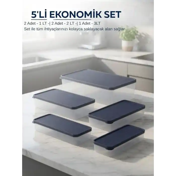 Beylini 5li Dondurucu Saklama Kabı Buzdolabı Toplam 9L Buzluk Dolap İçi Düzenleyici Set Mikrodalga Derin Dondurucu ve Difrize Uygun