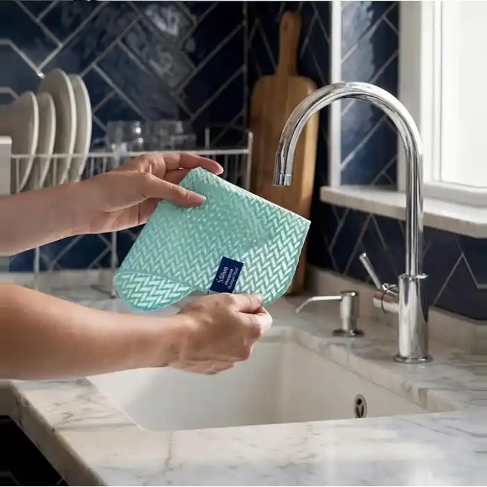Silva Premium Bulaşık Filesi Balıksırtı Doku 25x25 cm, Mikrofiber Bulaşık Bezi, Az Deterjanla Bol Köpük, Çizmeyen Ovma Gücü, Tencere Tava Cam Porselen İçin, Mint Yeşili