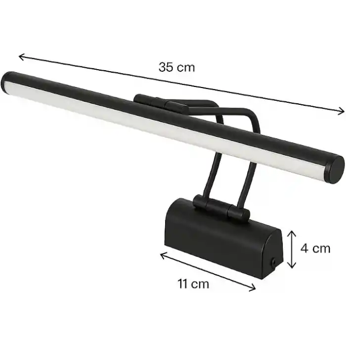 SekaTech Siyah Kasa LED Flüt Resim Aplik | 6W | 3200K Gün Işığı | 35cm | Duvar Tipi Ayna/Tablo Üstü Dekoratif Işık | IP20 İç Mekan Kullanım