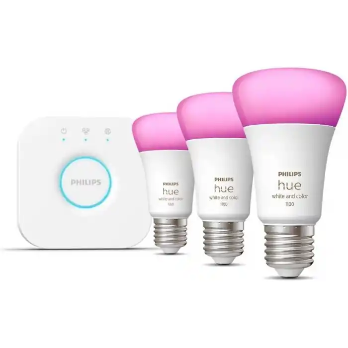 Philips Hue WCA 9W E27 Renkli Akıllı Ampul 3lü Başlangıç Seti, Hue Bridge Dahildir - 25.000 Saat Ampul Kullanım Ömrü