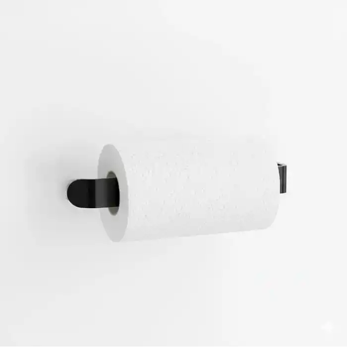 Orret Home Siyah Yapışkanlı Solo Peçetelik ve Havluluk – Paslanmaz Metal Lüks Tasarım Kağıt Havlu Askısı, Delmeden Montajlı Mutfak ve Banyo Peçete Tutucu