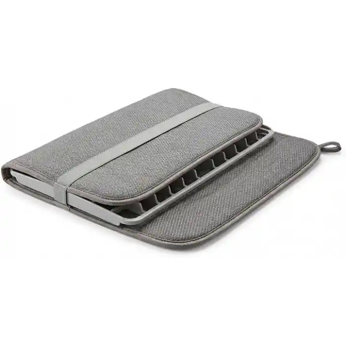 Orret Home Mikrofiber Su Emici Bulaşıklık Matı – 37x60 cm Tezgâh Üstü Bulaşık Kurutma Matı, Kaymaz Su Emici Mutfak Matı, Katlanabilir Tabaklık Süzgeçli Plastik Sepetli Kurulama Örtüsü (Gri)