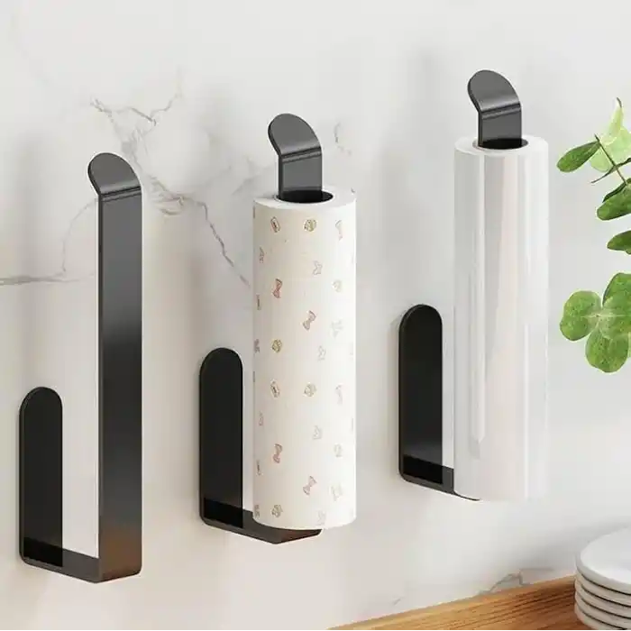 Orret Home Siyah Yapışkanlı Solo Peçetelik ve Havluluk – Paslanmaz Metal Lüks Tasarım Kağıt Havlu Askısı, Delmeden Montajlı Mutfak ve Banyo Peçete Tutucu