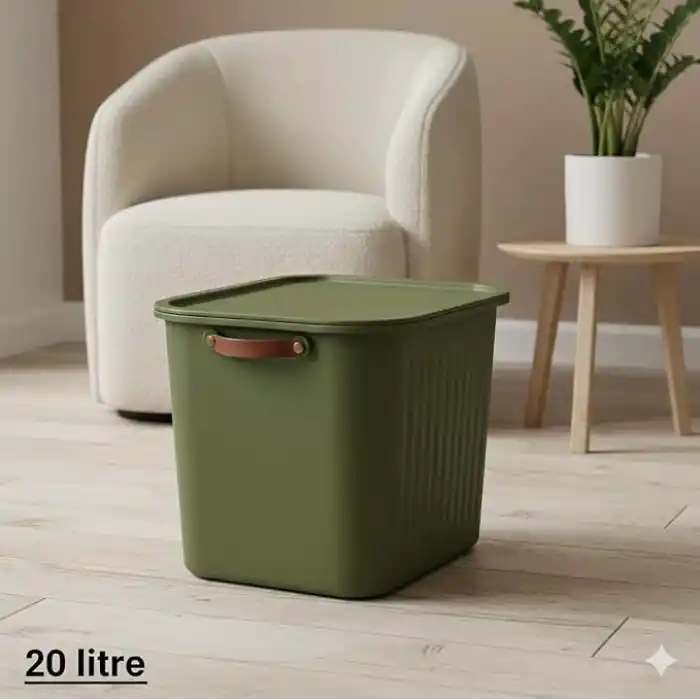 2 Adet Modern Kapaklı Büyük Boy Saklama Kutu Seti -20 Litre – Yeşil- Taşınabilir Kulplu, Dolap İçi Düzenleyici, Çok Amaçlı Organizer Kutu, Oyuncak & Kıyafet Kutusu