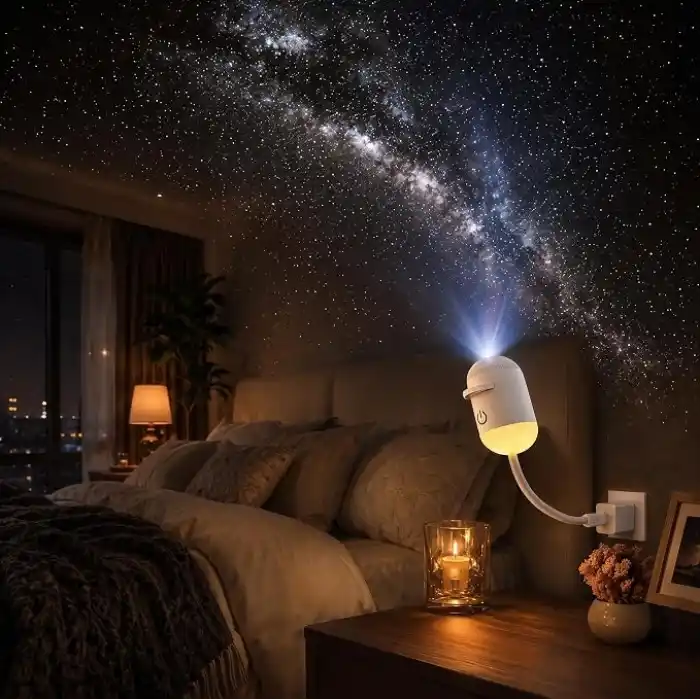 Amber LED Galaksi Projektör Gece Lambası, Yıldız Yansıtmalı USB Işık