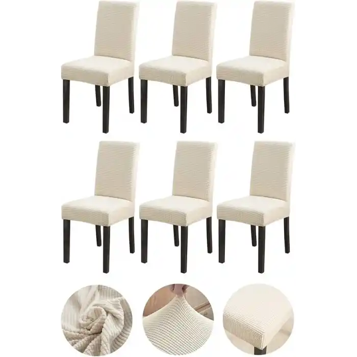 Bambu Nano Kumaş Likralı Yıkanabilir 6lı Sandalye Kılıfı Lastikli Sandalye Örtüsü (6ADET) (Krem)