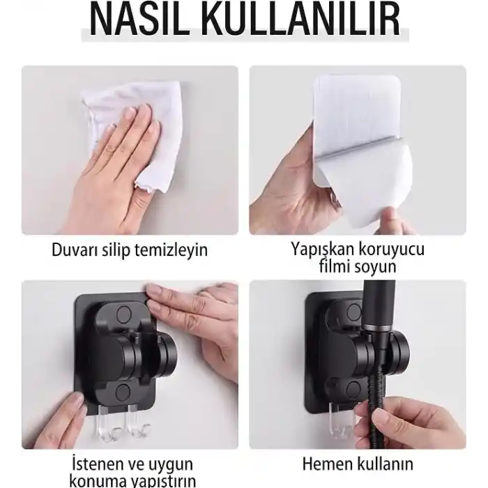 MallArt® 6 Modlu Filtreli Duş Başlığı Seti - 6 Adet Yedek Filtreli Ve Yapışkanlı Duş Braketli Yüksek Basınçlı Arıtmalı Banyo Duş Ahizesi Seti