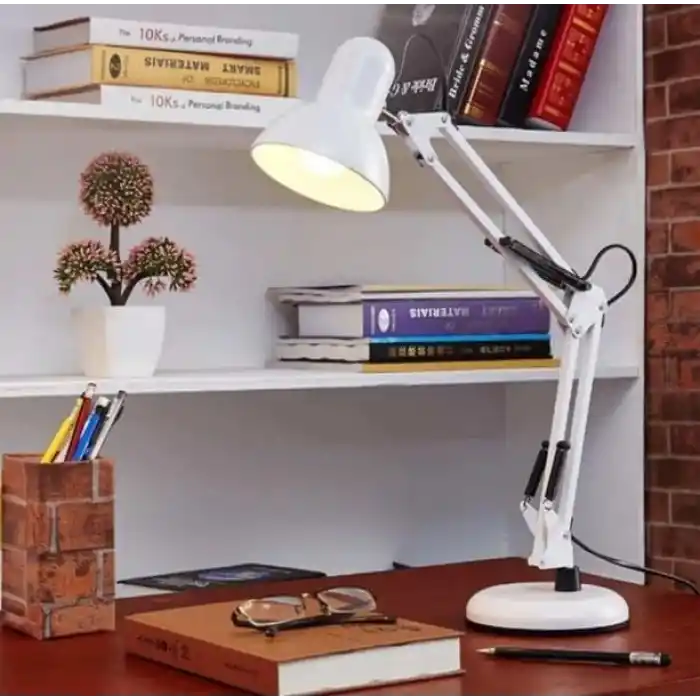 Esnek Ayarlanabilir 360 Derece Dönebilen Kıskaçlı Akrobat Masa Lambası (Beyaz)