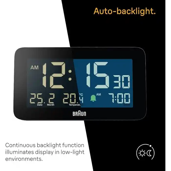 Braun Dijital Çalar Saat, Tarih, Ay ve Sıcaklık Göstergesi, Negatif LCD Ekran, Hızlı Ayarı, Artışlı Bip Alarmı, Siyah, BC10B Modeli (1li Paket)