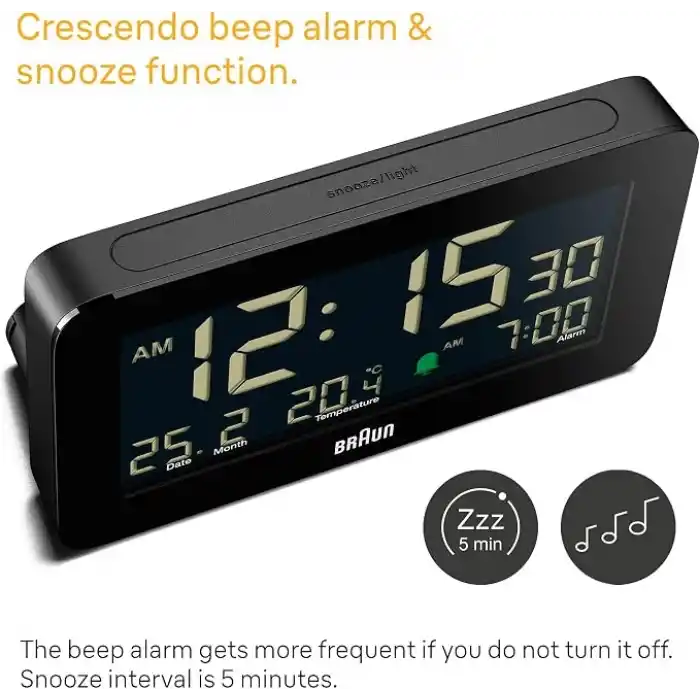 Braun Dijital Çalar Saat, Tarih, Ay ve Sıcaklık Göstergesi, Negatif LCD Ekran, Hızlı Ayarı, Artışlı Bip Alarmı, Siyah, BC10B Modeli (1li Paket)