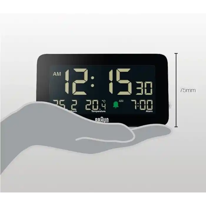 Braun Dijital Çalar Saat, Tarih, Ay ve Sıcaklık Göstergesi, Negatif LCD Ekran, Hızlı Ayarı, Artışlı Bip Alarmı, Siyah, BC10B Modeli (1li Paket)