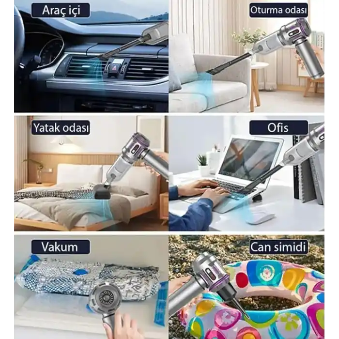 Şarjlı Araç Süpürgesi 17,000 PA LCD Ekranlı 4ü 1 Arada El Tipi Süpürge Çok Fonksiyonlu Süpürge 3 Kademeli Ev, Araba, Ofis, Evcil Hayvan Tüyleri için Kablosuz Süpürge Vakum Üfleme Özellikli
