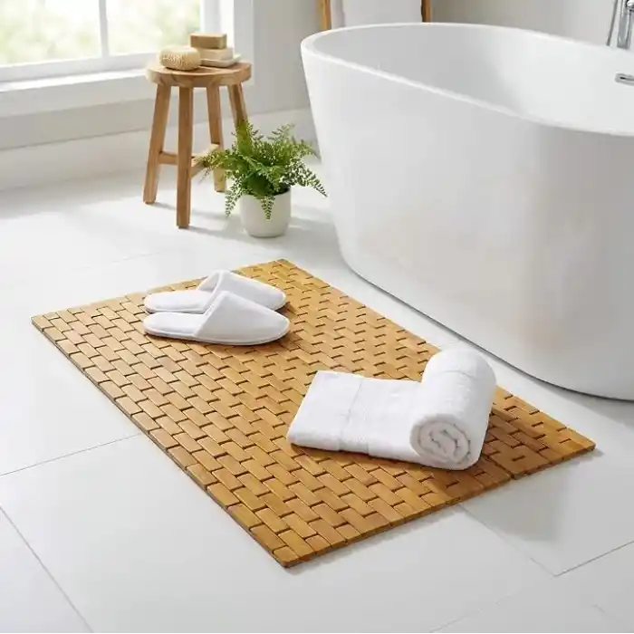 Deconox Doğal Bambu Banyo Paspası (42x62 cm) - Suya Dayanıklı Ahşap Duş Önü Paspas Spa ve Sauna Tipi Izgaralı Banyo Matı