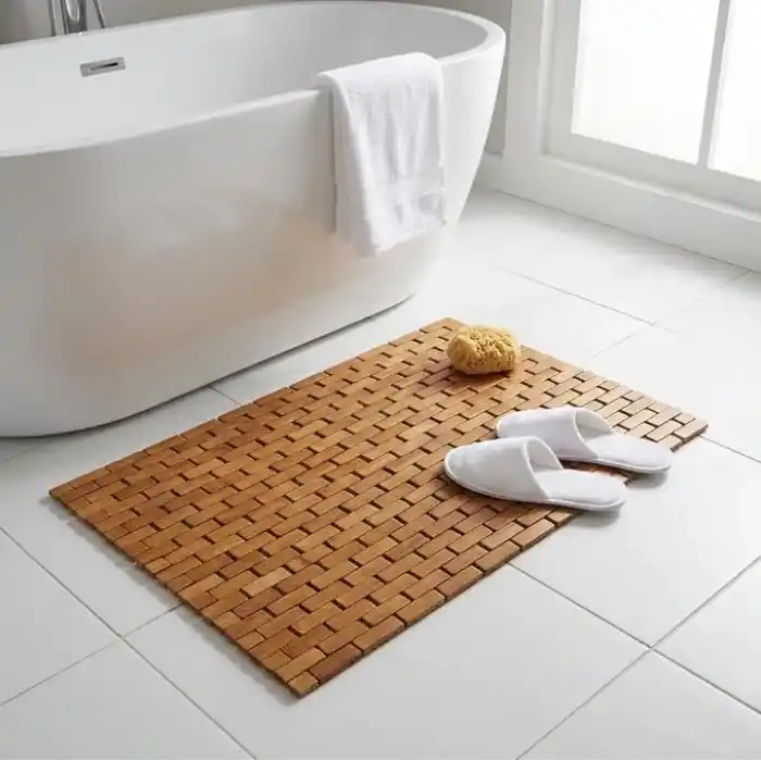 Deconox Doğal Bambu Banyo Paspası (42x62 cm) - Suya Dayanıklı Ahşap Duş Önü Paspas Spa ve Sauna Tipi Izgaralı Banyo Matı
