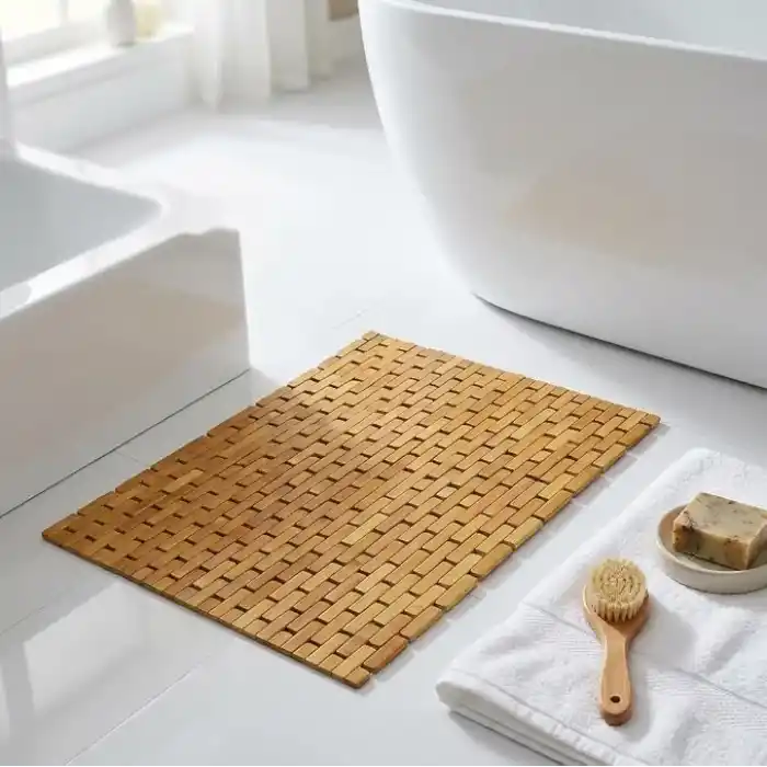 Deconox Doğal Bambu Banyo Paspası (42x62 cm) - Suya Dayanıklı Ahşap Duş Önü Paspas Spa ve Sauna Tipi Izgaralı Banyo Matı