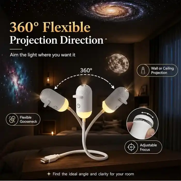 Galaxy Yıldızlı Gökyüzü Projektörü, 2si 1 Arada 360° Ayarlanabilir LED Uzay Samanyolu Lambası, 12 Adet Film Diskli Yıldızlı Gökyüzü Projektörü, Yatak Odası Parti Dekorasyon Hediye İçin Tavan