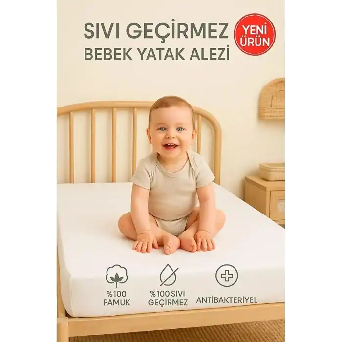 SUVAY%100 Pamuklu Sıvı Geçirmez Bebek Alezi Yatak Koruyucu Bebek Çocuk Park Beşik Kreş Anaokulu Alezi (60 x 120)