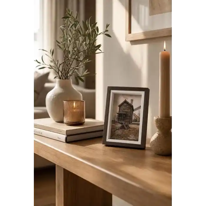 Busstier Fotoğraf Çerçevesi Dekoratif Modern Tasarım Duvar ve Masaüstü Kullanıma Uygun Şık Resim Çerçevesi Ev Ofis Dekorasyon Çerçeve (Koyu Kahverengi Derin)