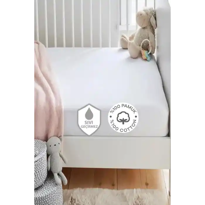 SUVAY%100 Pamuklu Sıvı Geçirmez Bebek Alezi Yatak Koruyucu Bebek Çocuk Park Beşik Kreş Anaokulu Alezi (60 x 120)