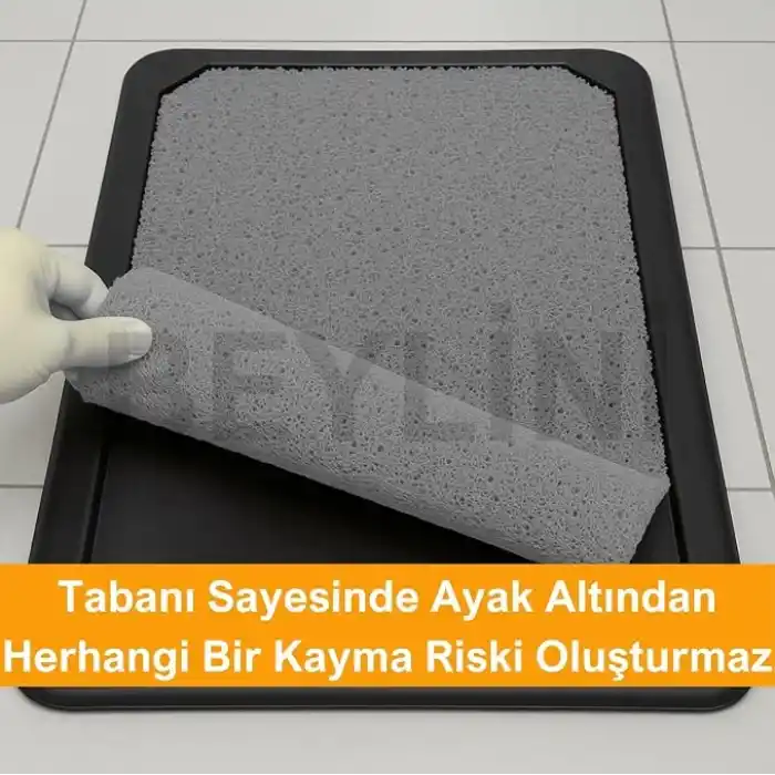 Beylini Dezenfektan Hijyen Paspası Dış Kapı Ev Ofis Apartman Giriş Halısı Kıvırcık Paspas Kaydırmaz Havuzlu (Gri)