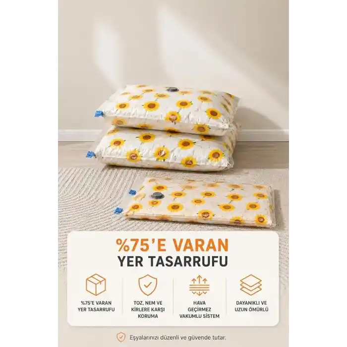 3lü Vakumlu Hurç Saklama Seti Şeffaf Ön Yüzlü Yorgan Battaniye Kıyafet Düzenleme ve Depolama Poşeti