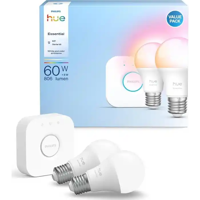 Philips Hue Essential 2li E27 Ampul Başlangıç Seti 806 Lumen - 15.000 Saat Ampul Kullanım Ömrü