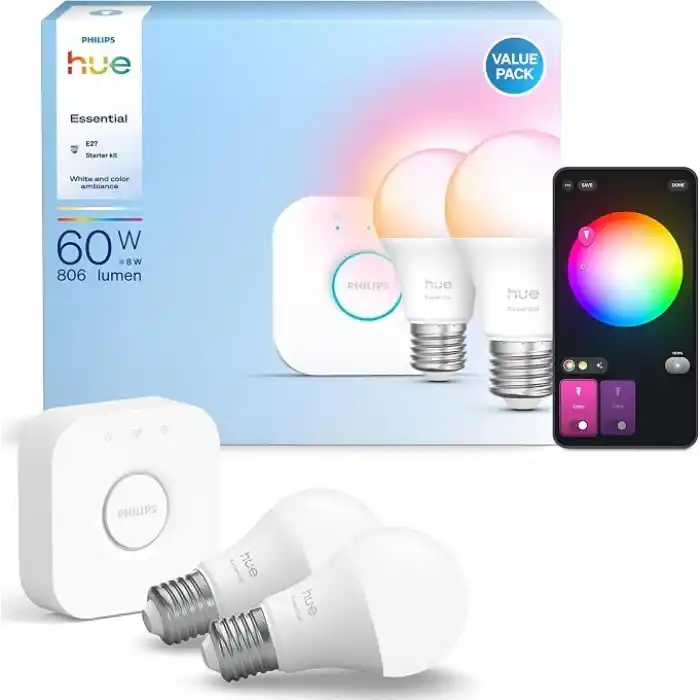 Philips Hue Essential 2li E27 Ampul Başlangıç Seti 806 Lumen - 15.000 Saat Ampul Kullanım Ömrü