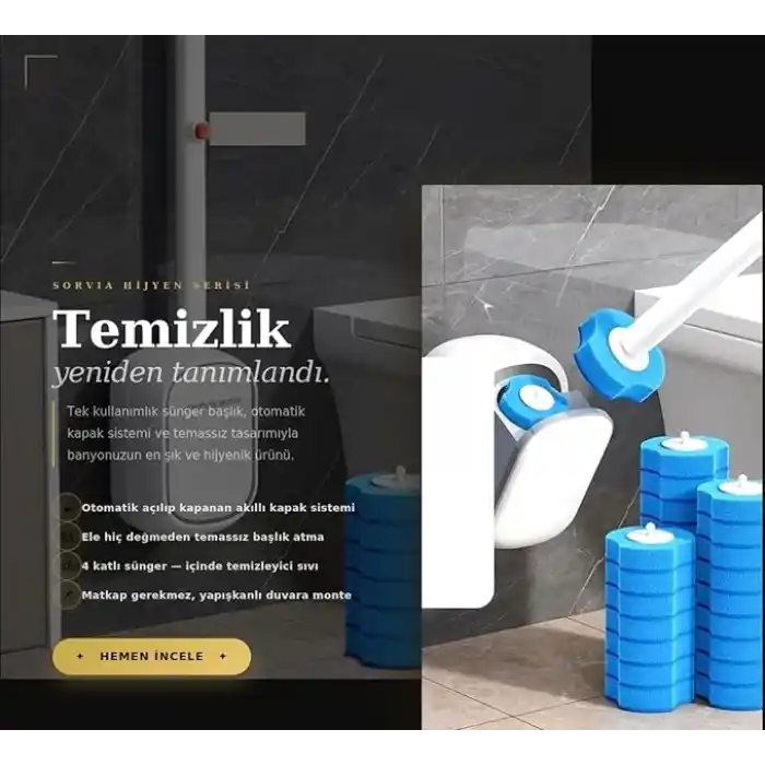 Kullan At Deterjanlı Tuvalet Fırçası Seti 6 Yedek Başlıklı Hijyenik WC Temizlik Fırçası Klozet Temizleme Fırçası