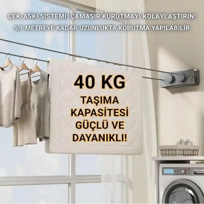 Coofbe 40Kg Taşıma Kapasiteli Çelik Çamaşır Asma İpi Makinası Çamaşır Kurutma İpi Çamaşır Askılığı
