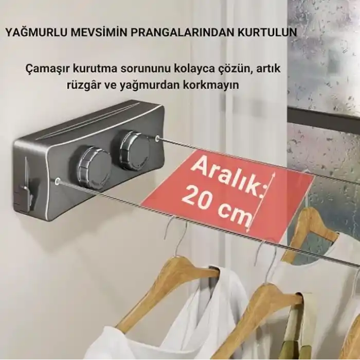 Coofbe 40Kg Taşıma Kapasiteli Çelik Çamaşır Asma İpi Makinası Çamaşır Kurutma İpi Çamaşır Askılığı