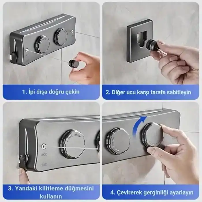 Coofbe 40Kg Taşıma Kapasiteli Çelik Çamaşır Asma İpi Makinası Çamaşır Kurutma İpi Çamaşır Askılığı