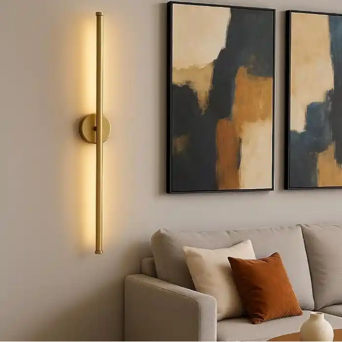 Netzy Modern Kablosuz Pilli LED Aplik, Eskitme Gold 70 cm, Gün Işığı, 1 Adet 9V Pil Dahil, Montajsız Dekoratif Duvar Lambası