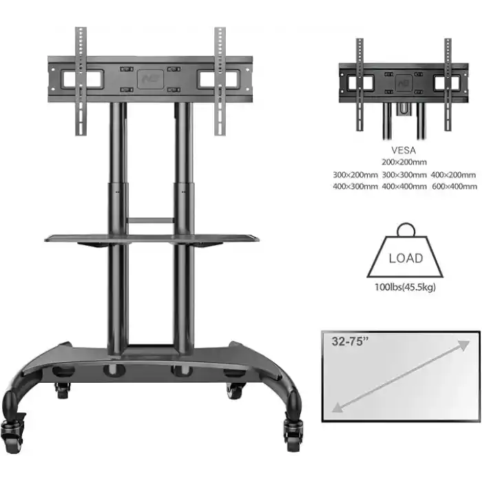 North Bayou NB AVA1500-60-1P LCD LED OLED Plazma Düz Panel Ekranlar için 32-75 inch TUV Sertifikalı Tekerlekli Profosyonel TV Sehpası