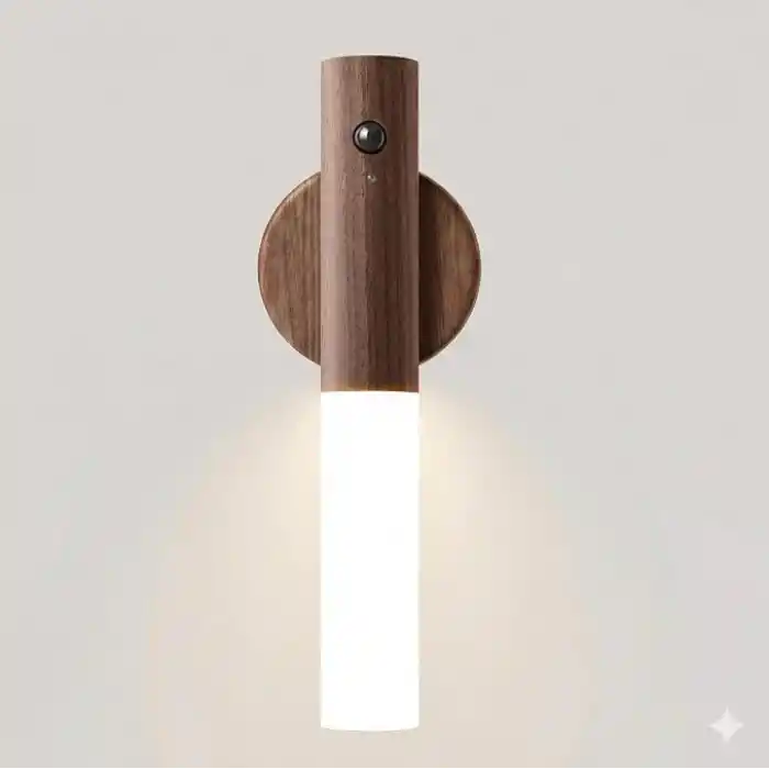 Kumru Şarjlı Sensörlü LED Aplik, Cata, Kablosuz Hareket Sensörlü Duvar Lambası, 3200K Günışığı, USB Şarjlı, Mıknatıslı Yapışkanlı Gece Lambası (Ahşap Görünümlü)