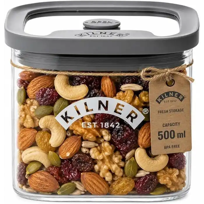 Kilner Borosilikat cam kapaklı saklama kabı, 500 ml, hava geçirmez, vakumlu mühürlü, bulaşık makinesinde yıkanabilir, kapaklı saklama kutusu, BPA içermez, 10,4 x 10,4 x 7,2 cm
