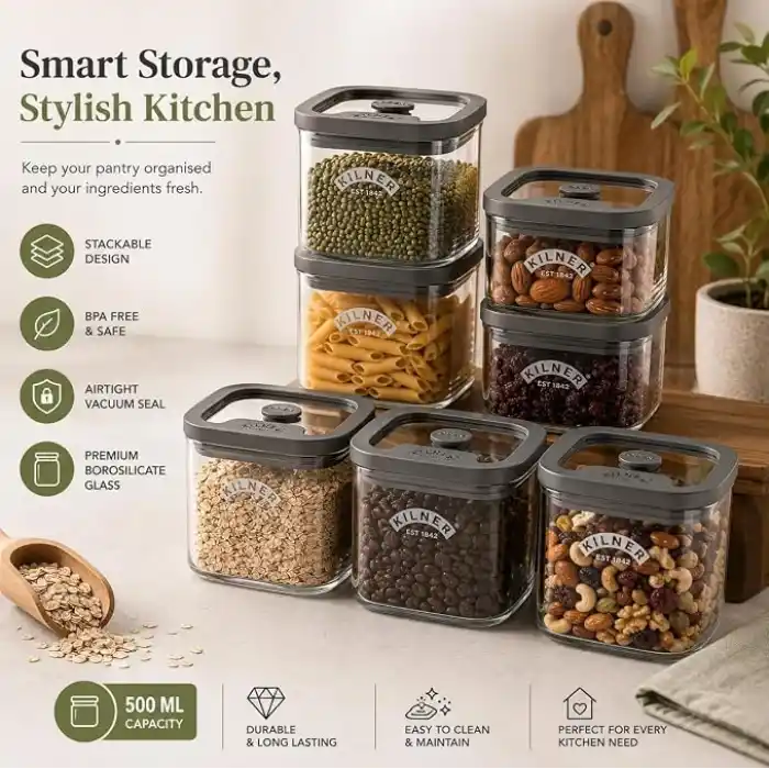 Kilner Borosilikat cam kapaklı saklama kabı, 500 ml, hava geçirmez, vakumlu mühürlü, bulaşık makinesinde yıkanabilir, kapaklı saklama kutusu, BPA içermez, 10,4 x 10,4 x 7,2 cm