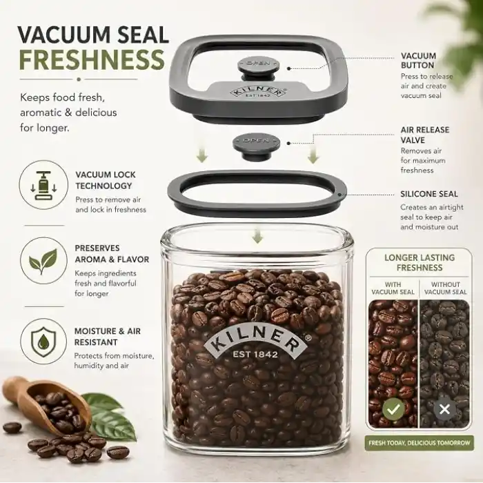 Kilner Borosilikat cam kapaklı saklama kabı, 500 ml, hava geçirmez, vakumlu mühürlü, bulaşık makinesinde yıkanabilir, kapaklı saklama kutusu, BPA içermez, 10,4 x 10,4 x 7,2 cm