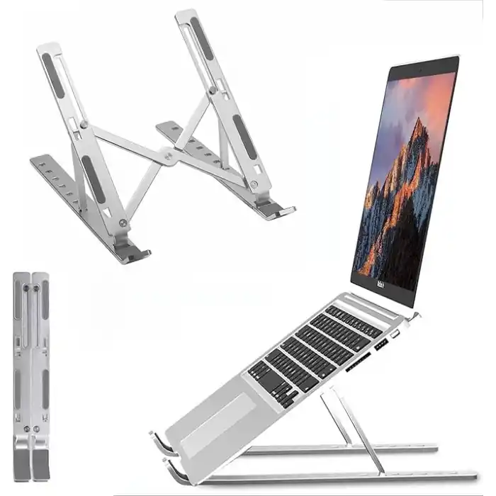 HEARTZ Metal Laptop Tablet iPad Dizüstü Bilgisayar Standı 7-17.3 inç Tüm Cihazlar için 7 Seviye Yükseklik Ayarı Taşınabilir Kaymaz Laptop Yükseltici Havalandırmalı Soğutma Katlanabilir Masaüstü Standı