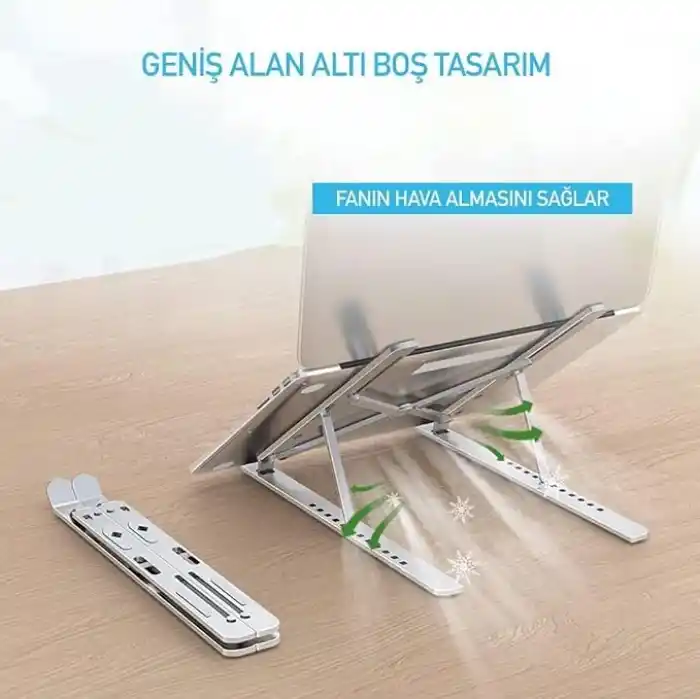 HEARTZ Metal Laptop Tablet iPad Dizüstü Bilgisayar Standı 7-17.3 inç Tüm Cihazlar için 7 Seviye Yükseklik Ayarı Taşınabilir Kaymaz Laptop Yükseltici Havalandırmalı Soğutma Katlanabilir Masaüstü Standı