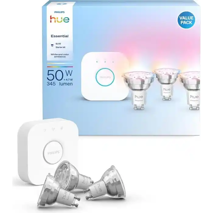 Philips Hue Essential 3lü GU10 Spot Başlangıç Seti 345 Lumen - 15.000 Saat Ampul Kullanım Ömrü