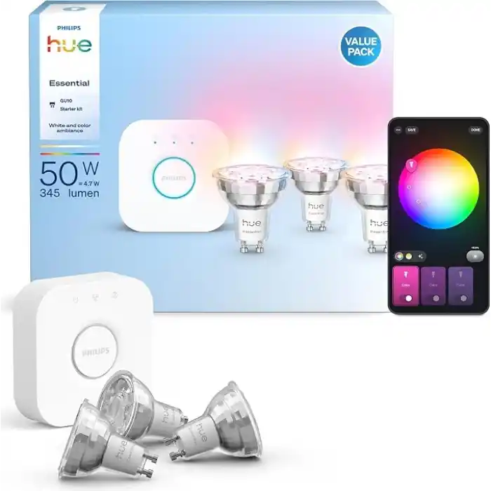 Philips Hue Essential 3lü GU10 Spot Başlangıç Seti 345 Lumen - 15.000 Saat Ampul Kullanım Ömrü