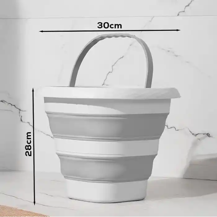 Orret Home 12.8 Litre Katlanabilir Kova – Akordiyon Tasarımlı Katlanır Temizlik ve Araç Yıkama Kovası, Gri Renk, Bebek Yıkama ve Ev İçi Kullanıma Uygun Portatif Kova (Kare 10 Litre)