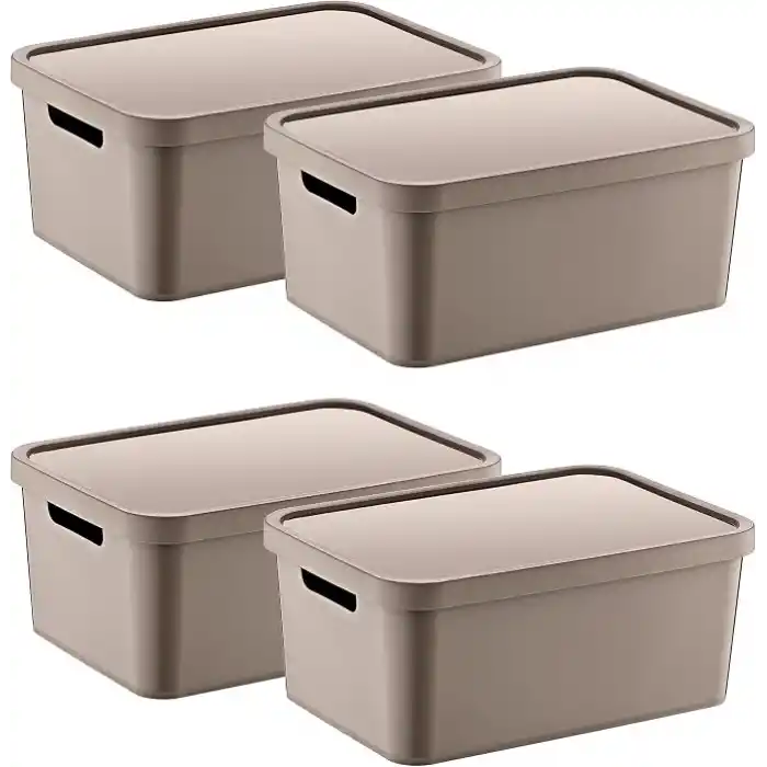 Smartware 4Lü Set Stafi Çok Amaçlı Kapaklı Kutu Terra 4,5 LT - BEJ, Çok Amaçlı Kapaklı Kutu, Ev-Ofis-Depo İçin, Kapaklı Saklama Kutusu