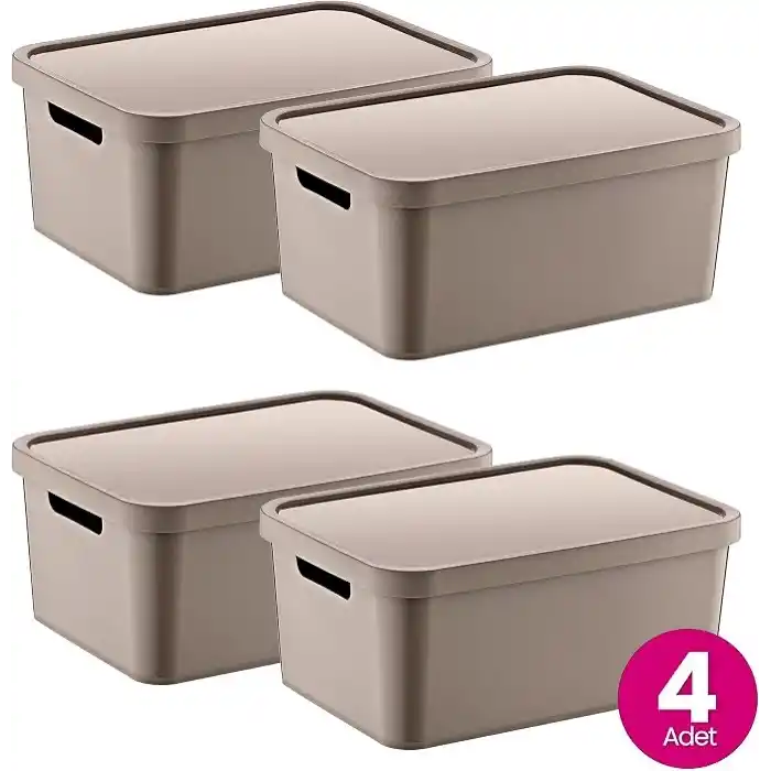 Smartware 4Lü Set Stafi Çok Amaçlı Kapaklı Kutu Terra 4,5 LT - BEJ, Çok Amaçlı Kapaklı Kutu, Ev-Ofis-Depo İçin, Kapaklı Saklama Kutusu